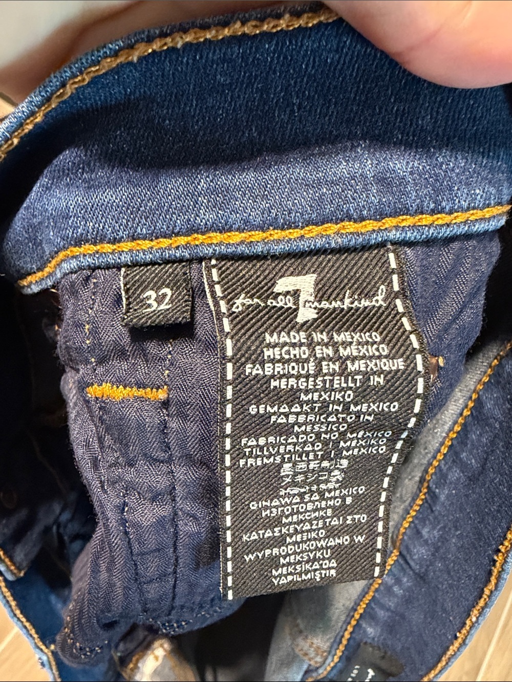 7 For All Mankind Dark Blue Frayed Hem Denim Shorts - Picture 5 of 5